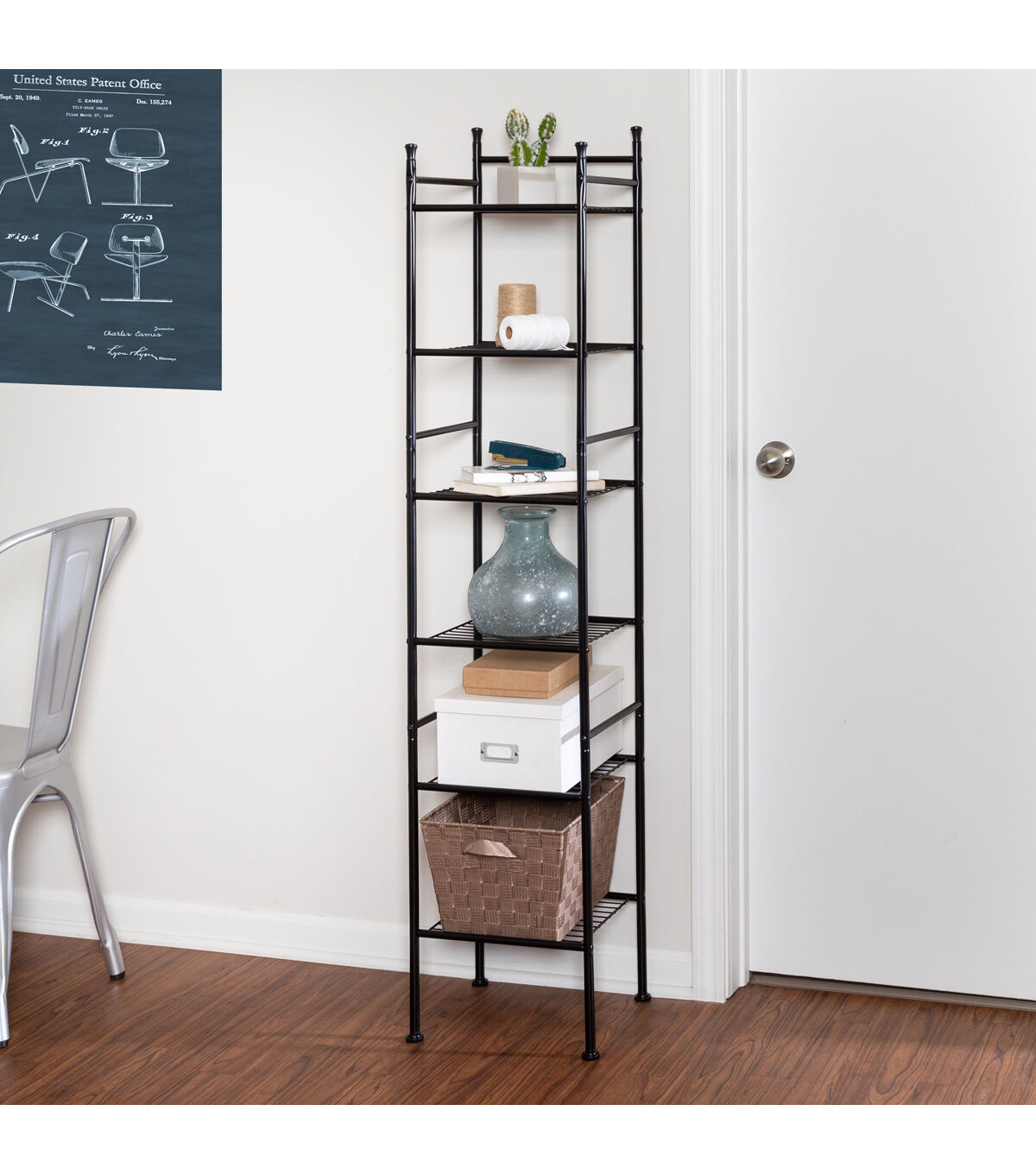 Honey Can Do 13 x 60 Black 6 Tier Space Saving Shelving Tower