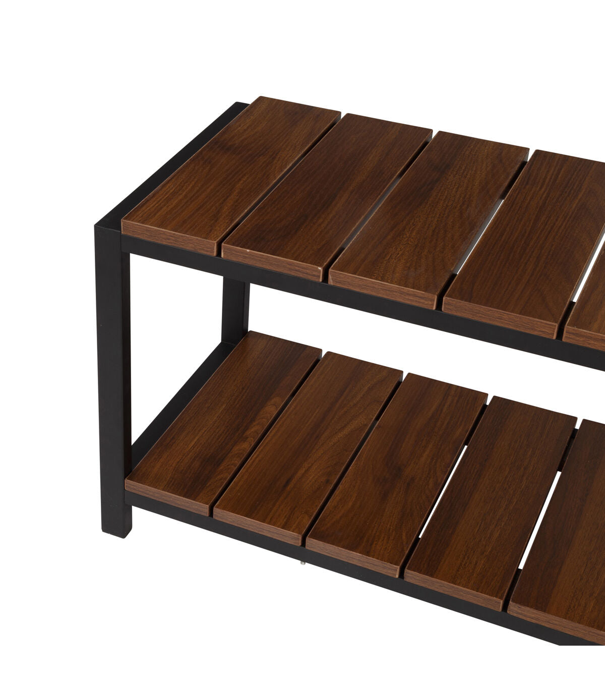 Honey Can Do 34 x 18 Walnut & Black 2 Tier Shoe Storage Bench