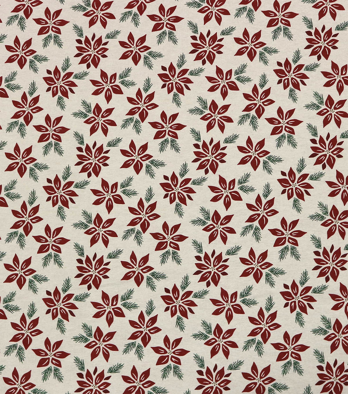 108 Wide Poinsettias on Cream Christmas Flannel Fabric