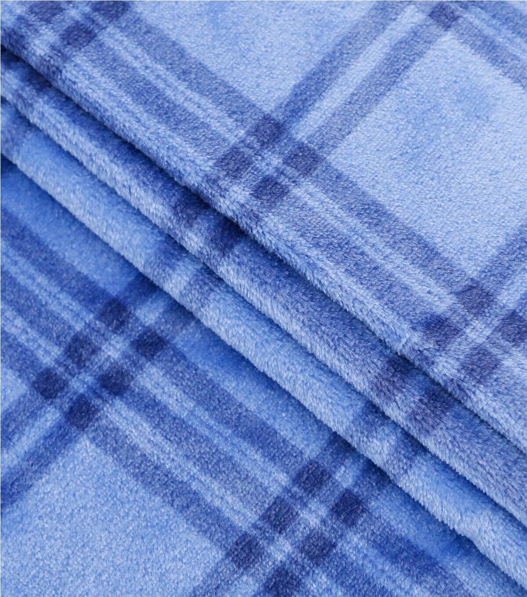 Blue Plaid Sew Lush Fleece Fabric
