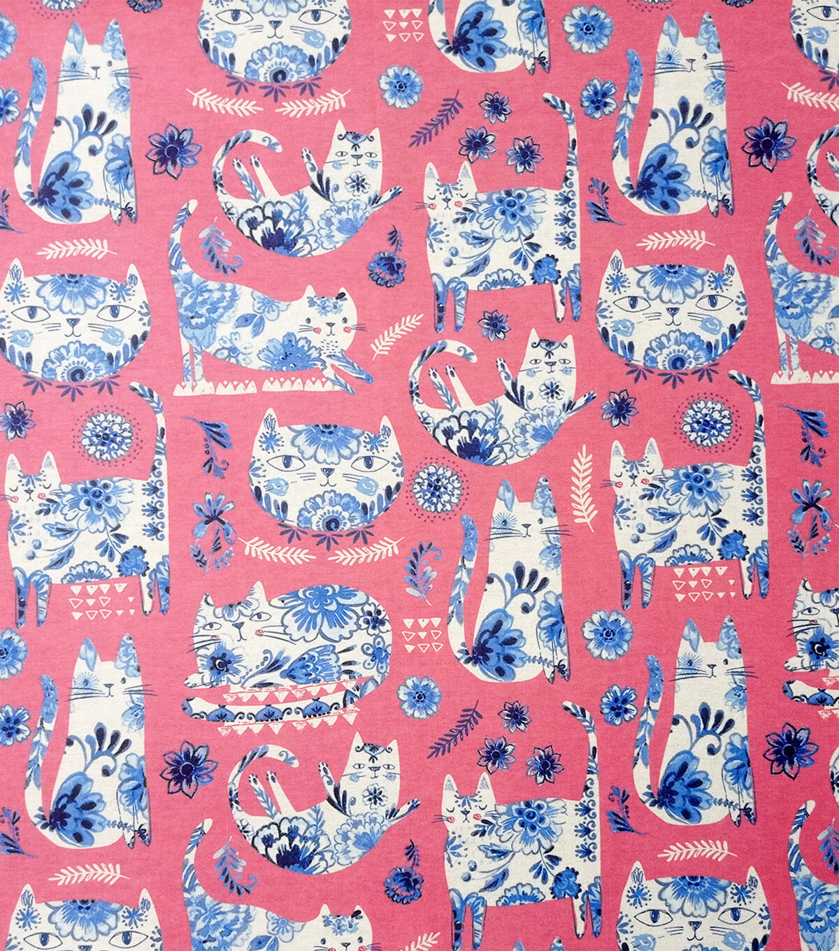 Pink Porcelain Print Cats Super Snuggle Flannel Fabric