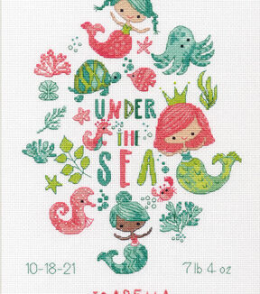 Dimensions 9 x 12 Under the Sea Birth Record Counted Cross Stitch Kit