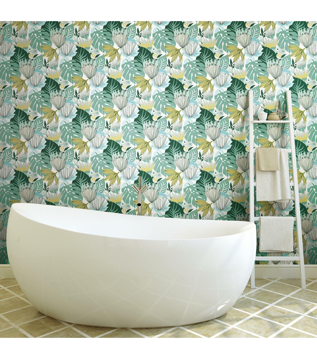 RoomMates 20.5 x 16.5' Green Retro Tropical Leaf Peel & Stick Wallpaper