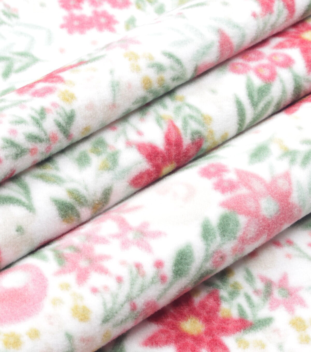 Christmas Floral on White Anti Pill Fleece Fabric