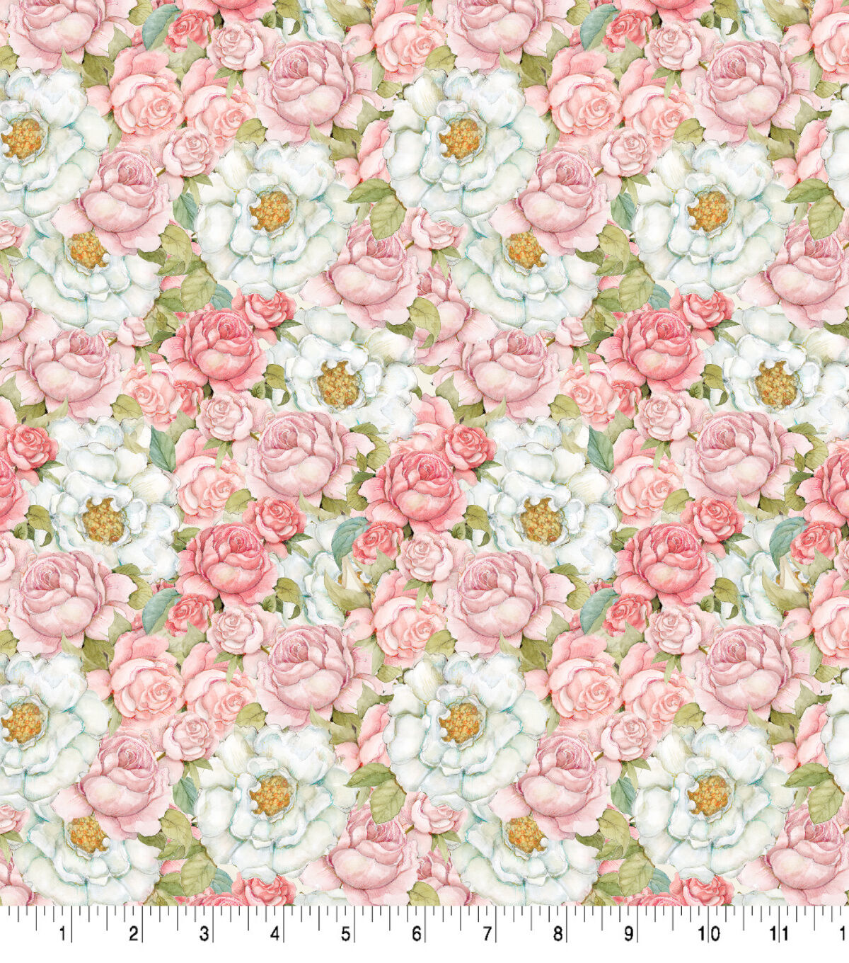 Susan Winget White Camellias & Pink Roses Premium Cotton Fabric