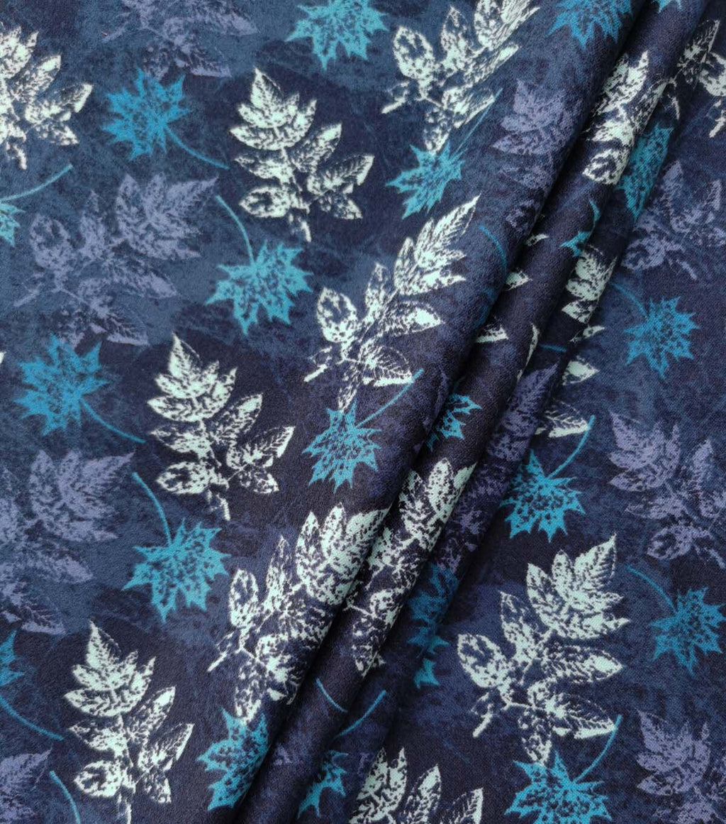 Blue Textured Leaves Luxe Flannel Fabric