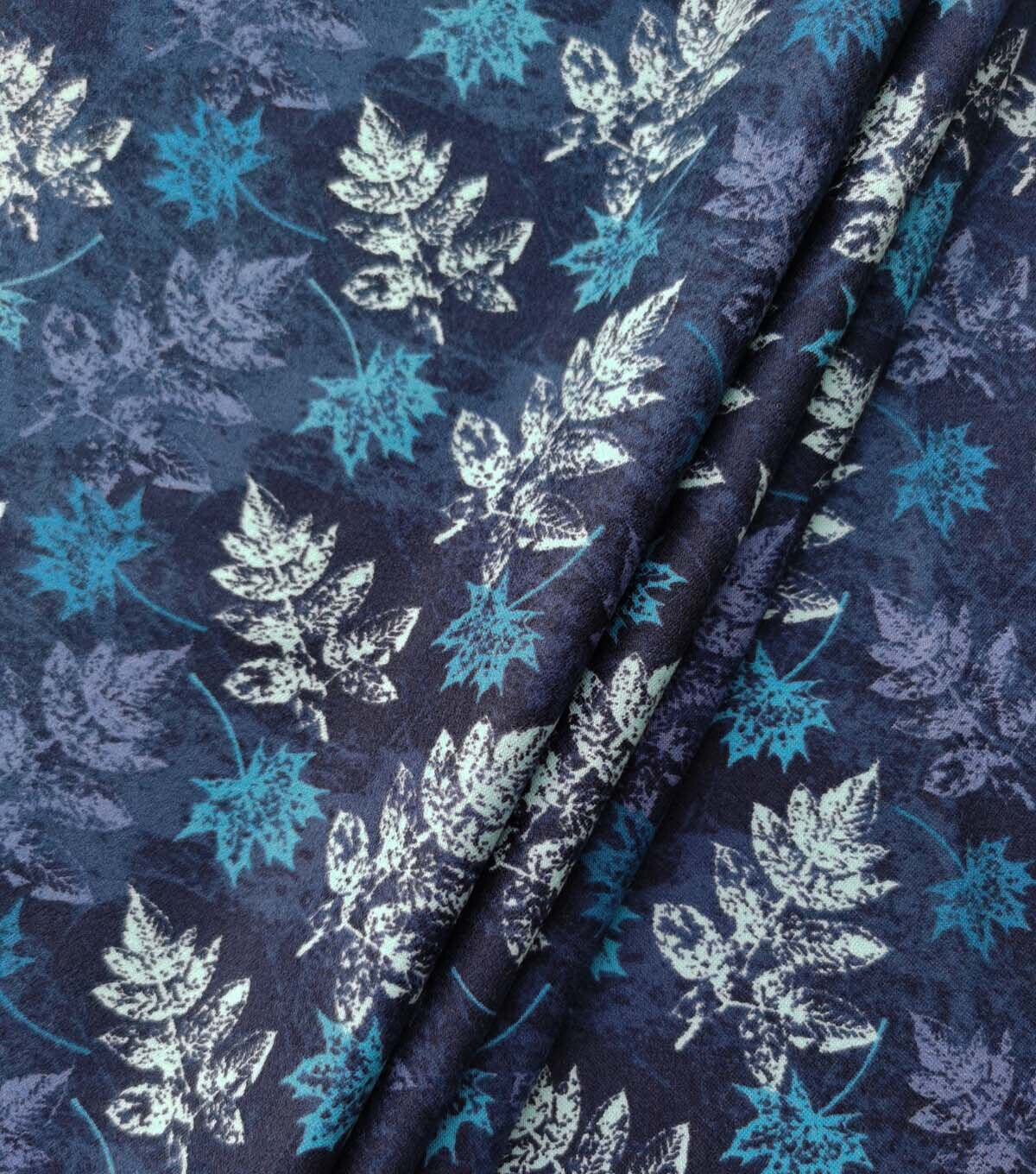 Blue Textured Leaves Luxe Flannel Fabric