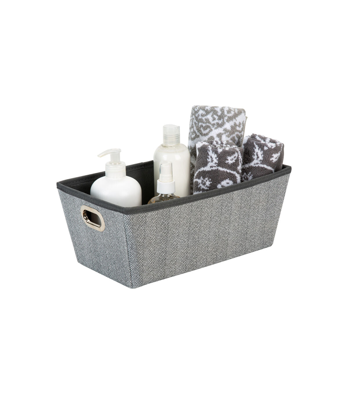 Simplify 13 x 7 Gray Herringbone Grommet Shelf Tote