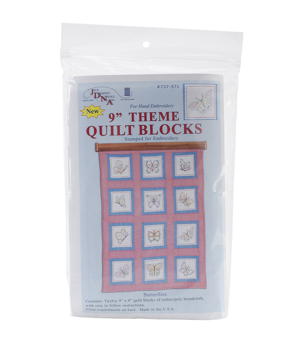 Jack Dempsey 9 Butterflies Themed Stamped Quilt Blocks 12pk