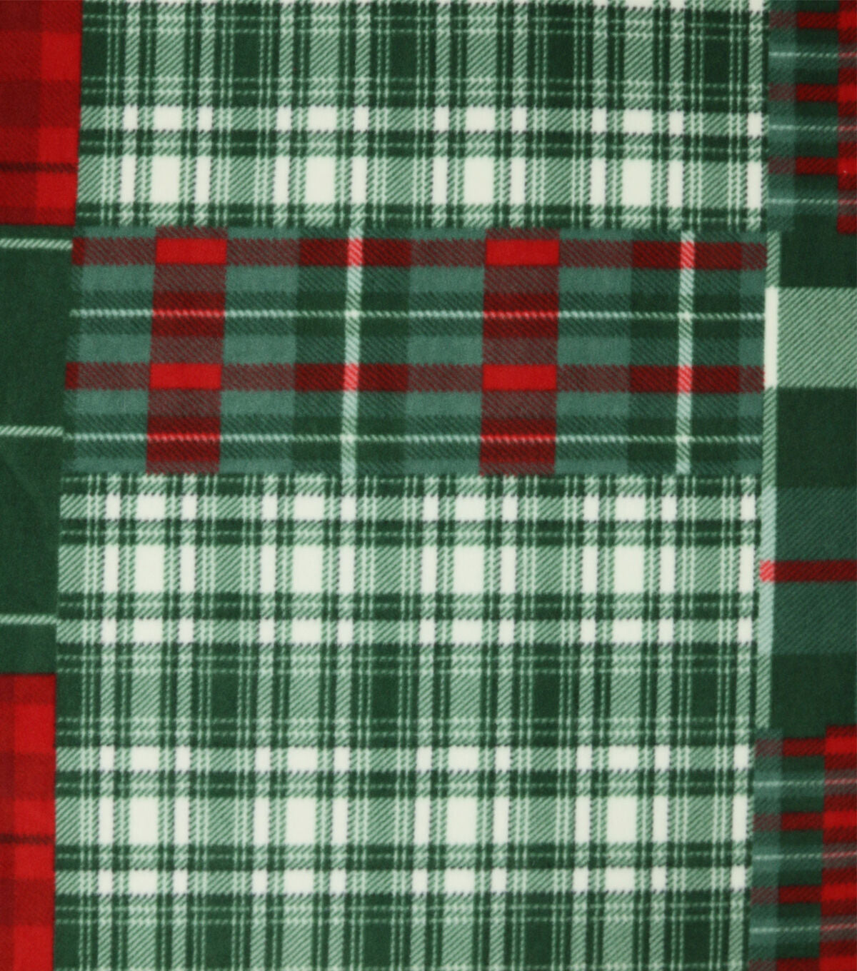 Green & Red Plaid Patches Anti Pill Fleece Fabric
