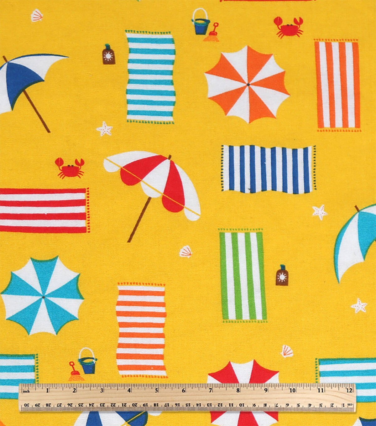 Yellow Beach Towels And Umbrellas Novelty Cotton Fabric by POP!