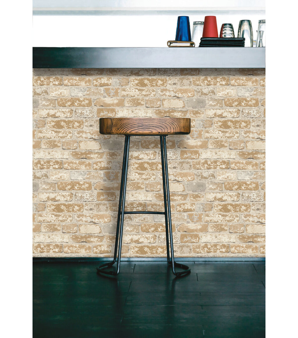 RoomMates Wallpaper Stuccoed Brown Brick