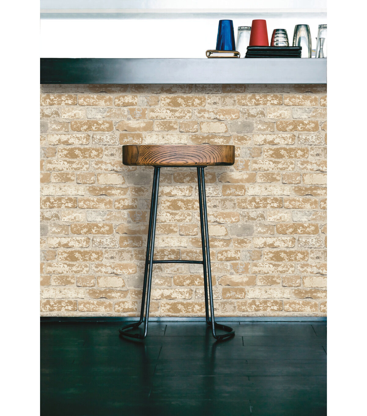 RoomMates Wallpaper Stuccoed Brown Brick