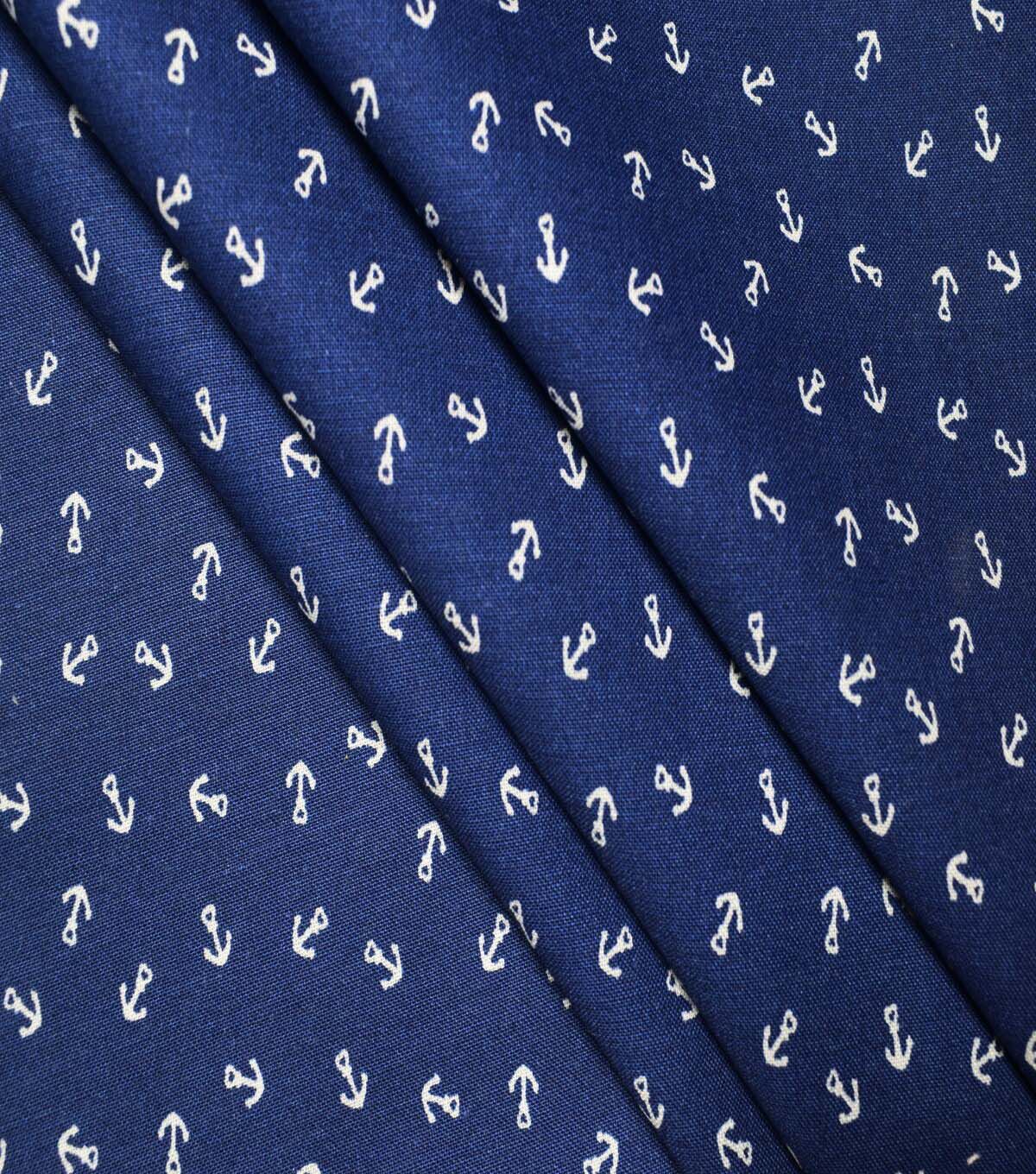 Nautical Anchors on Blue Cotton Fabric by Quilter's Showcase