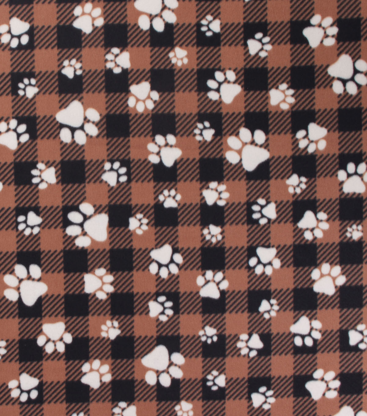 Dog Paw On Buffalo Check Brown Blizzard Fleece Fabric
