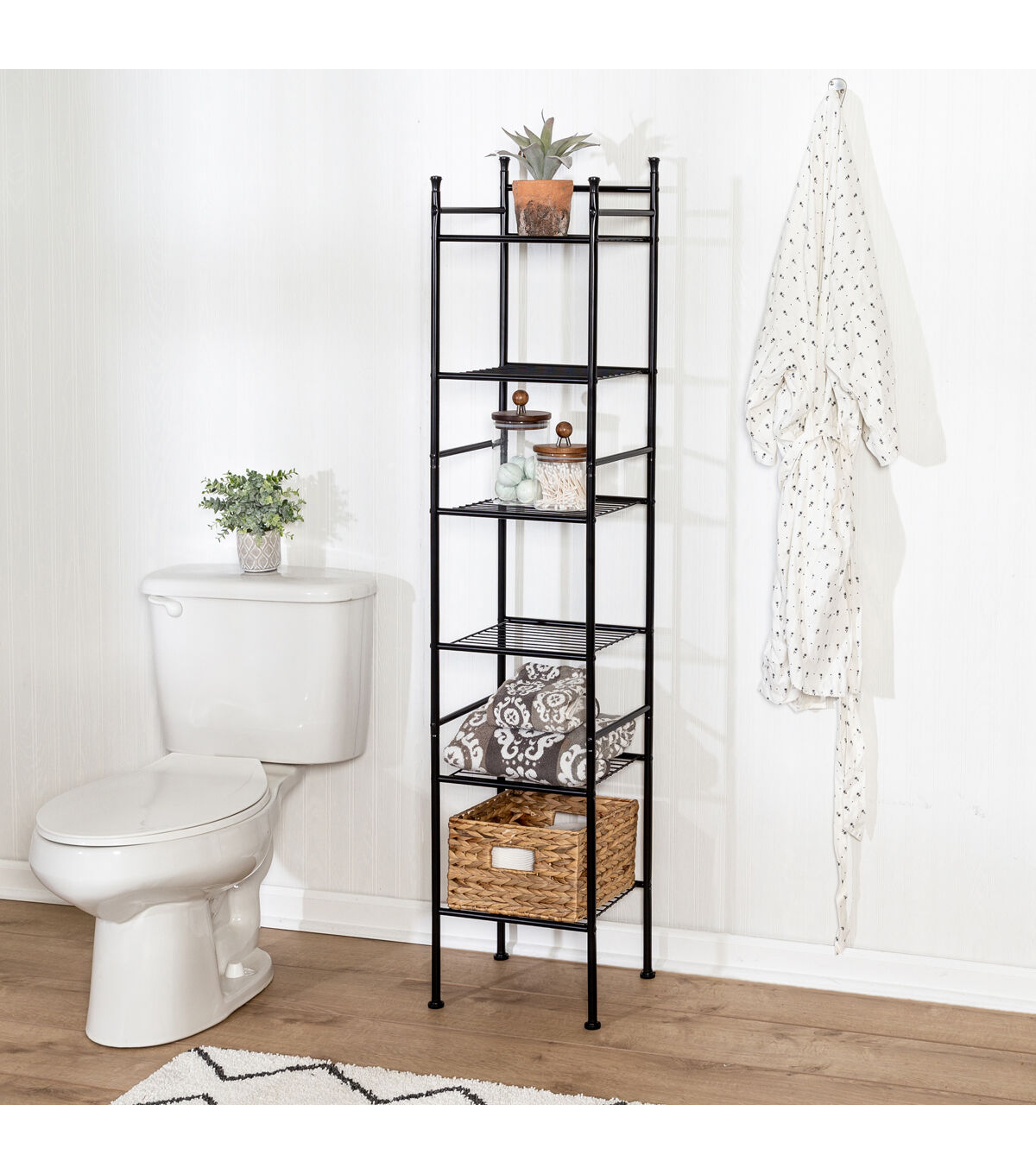 Honey Can Do 13 x 60 Black 6 Tier Space Saving Shelving Tower