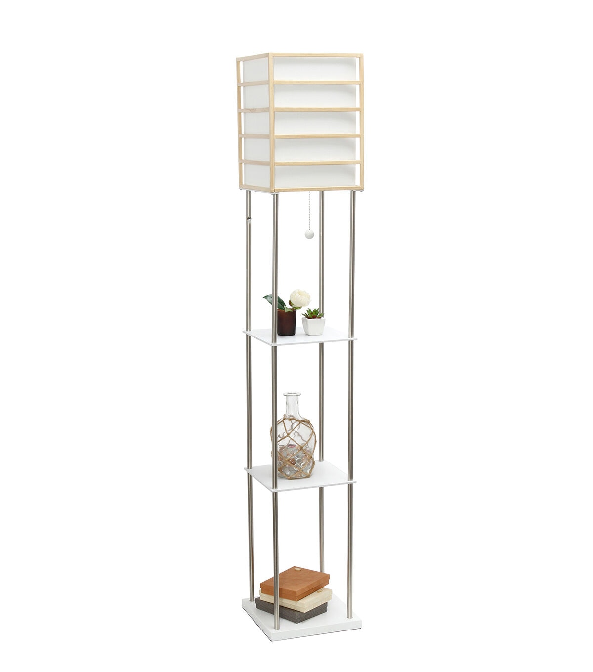 All The Rages 1 Light Metal Floor Lamp with Storage Shelves Light Wood