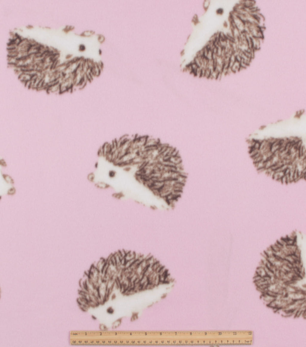 Hedgehogs on Pink Blizzard Fleece Fabric