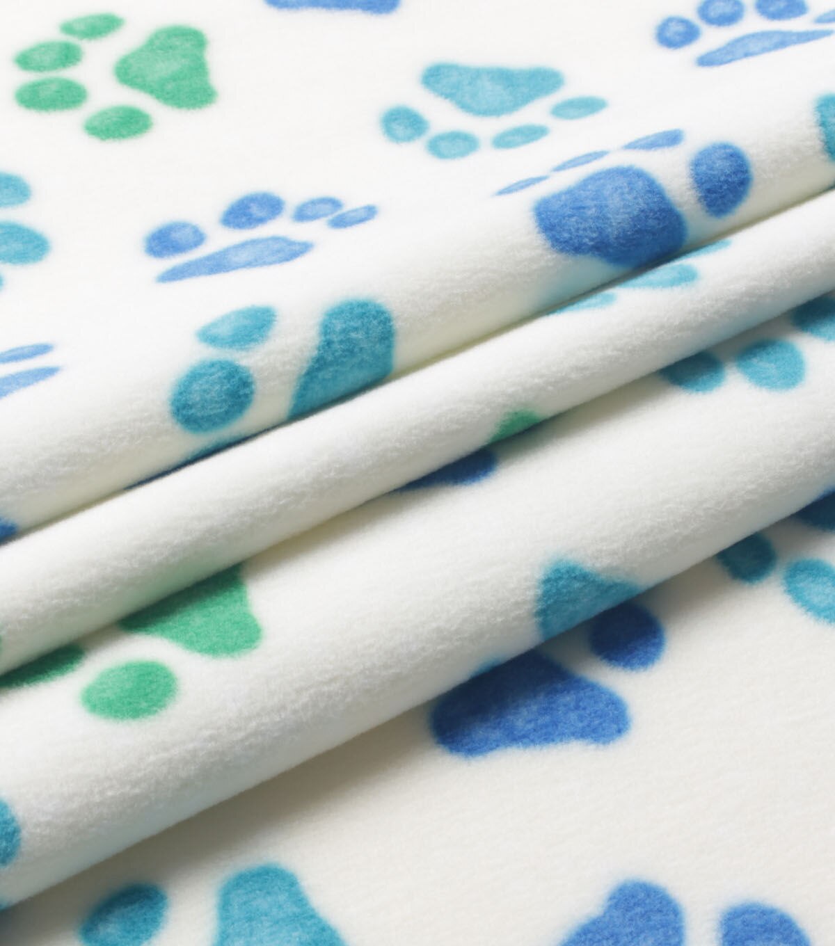 Green & Blue Paw Prints Anti Pill Plush Fleece Fabric