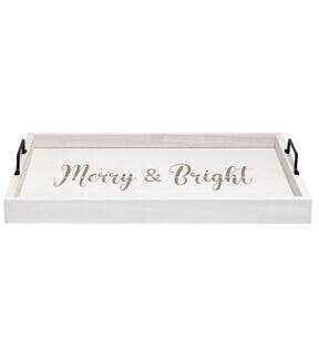 All The Rages Decorative Merry and Bright Wood Serving Tray 15.50 x 12
