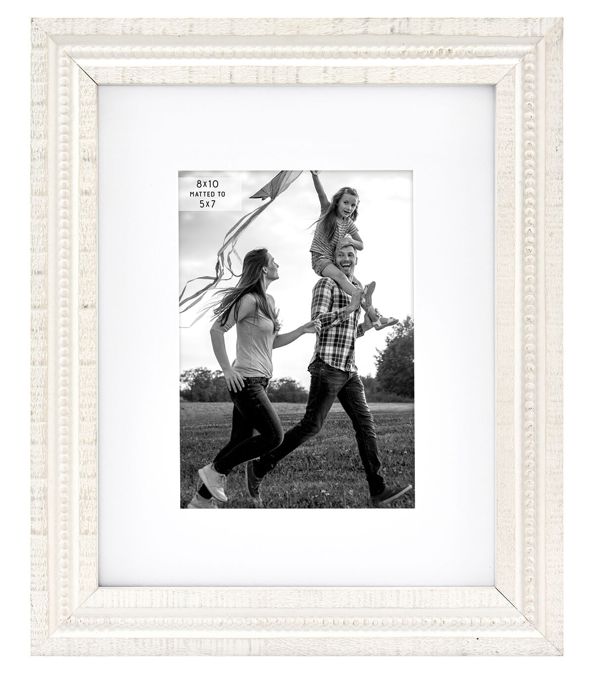 8 x 10 Matted to 5 x 7 Austin White Beaded Tabletop Picture Frame