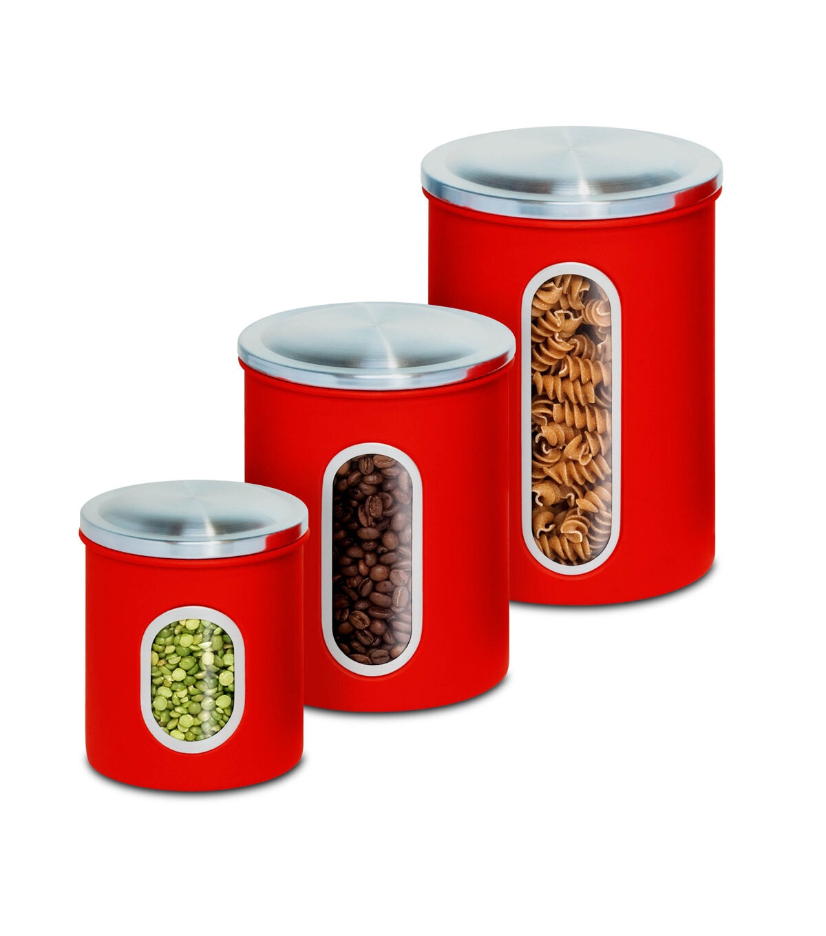 Honey Can Do 3ct Red Stainless Steel Canisters With Windows