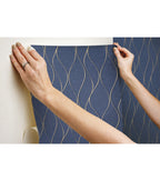 RoomMates Wallpaper Navy Wave Ogee