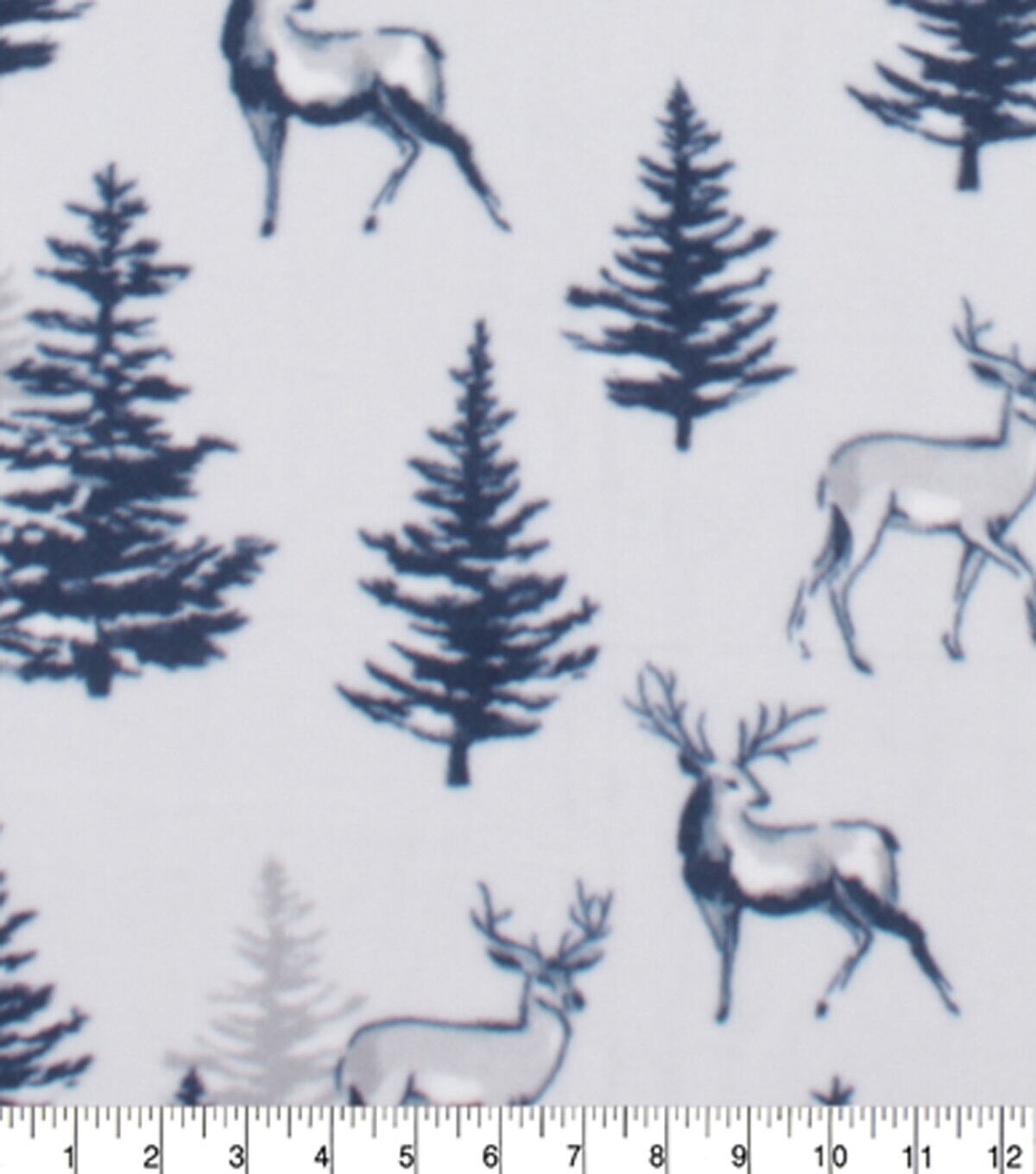 Blue Scenic Deer & Trees Anti Pill Fleece Fabric