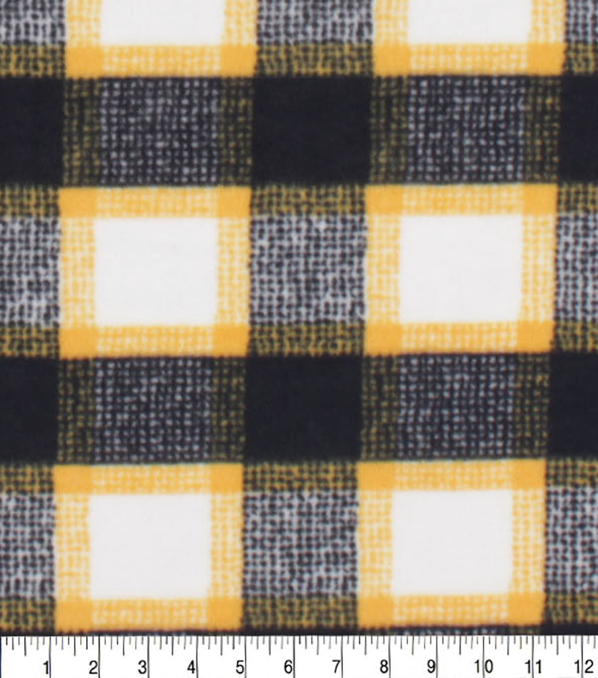 Yellow & Black Textured Plaid Anti Pill Fleece Fabric