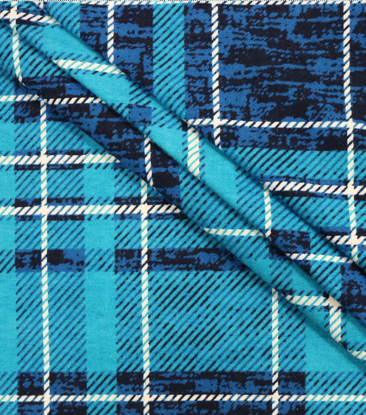 Blue Distressed Plaid Super Snuggle Flannel Fabric
