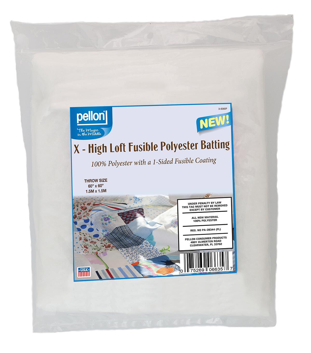 Pellon 1 Sided Fusible Polyester Batting 60 x 60