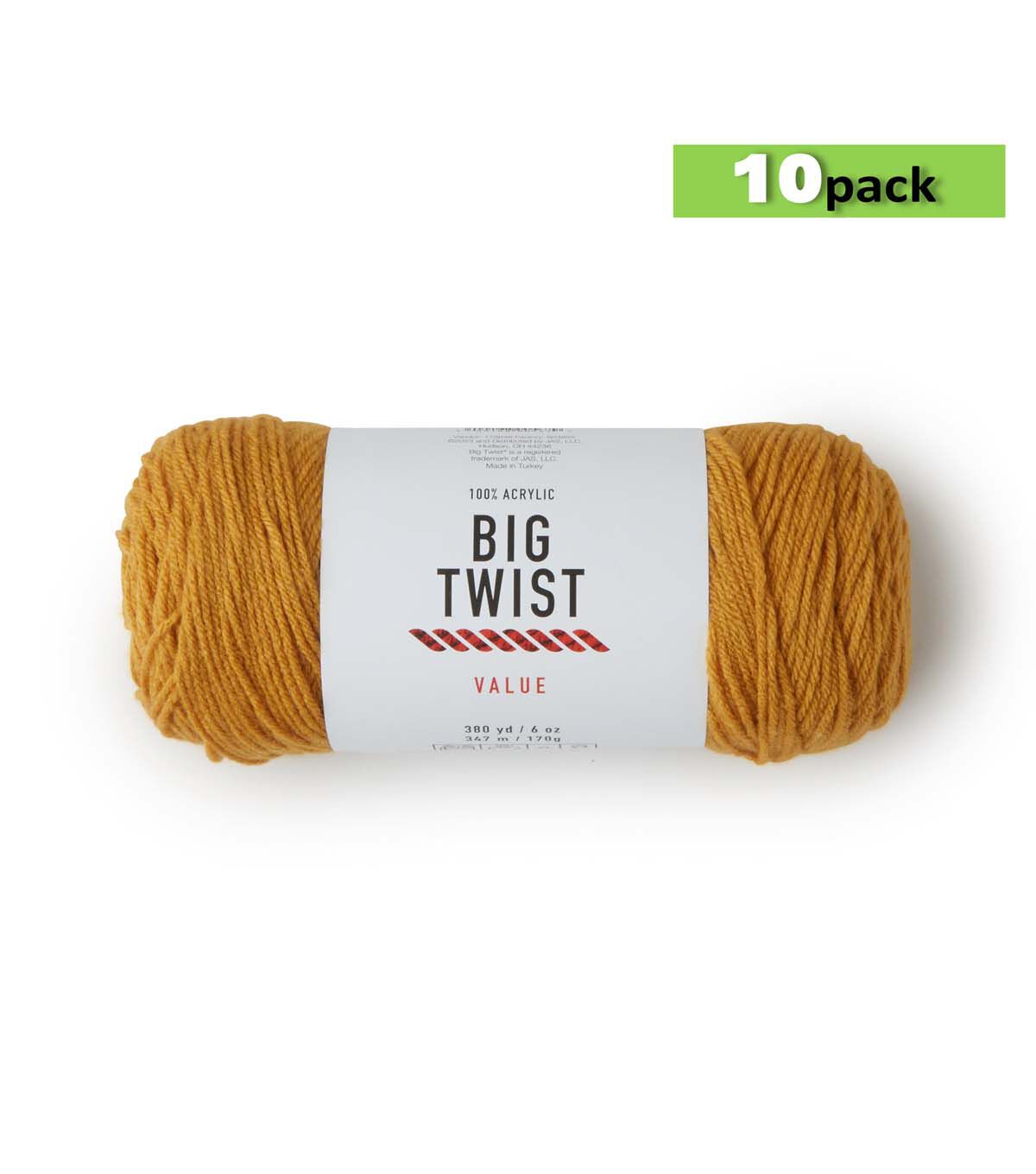 10pk Solid Mustard Medium Weight Acrylic 380yd Value Yarn by Big Twist