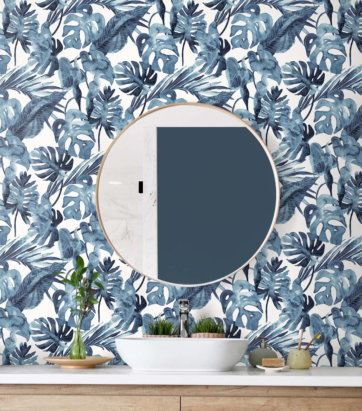 Tommy Bahama 20.5' x 18' Lapis Falling Fronds Peel & Stick Wallpaper
