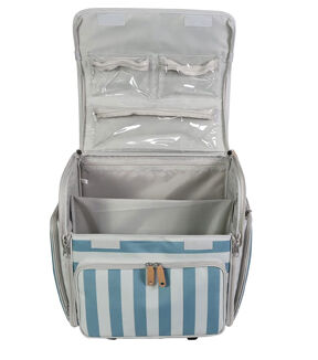 Everything Mary 18 Blue Striped Collapsible Rolling Craft Bag