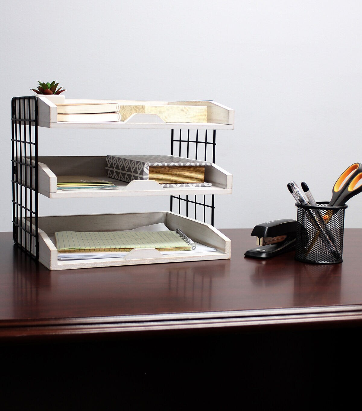 All The Rages Home Office Desk Organizer with 3 Shelves White Wash