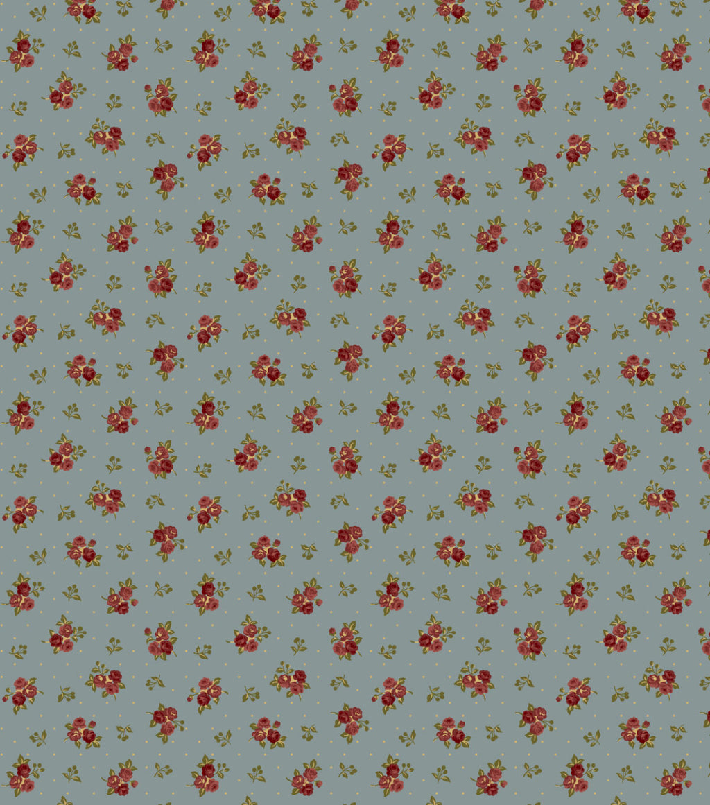 Roses on Blue Premium Cotton Fabric