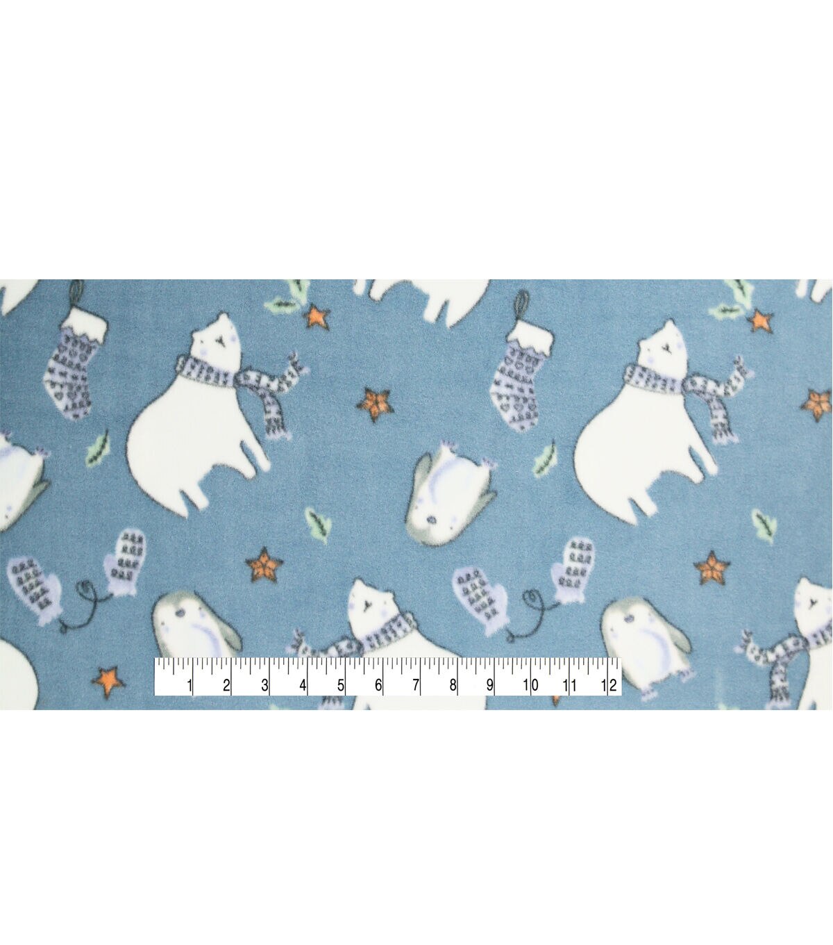 Winter Polar Bears on Blue Anti Pill Fleece Fabric