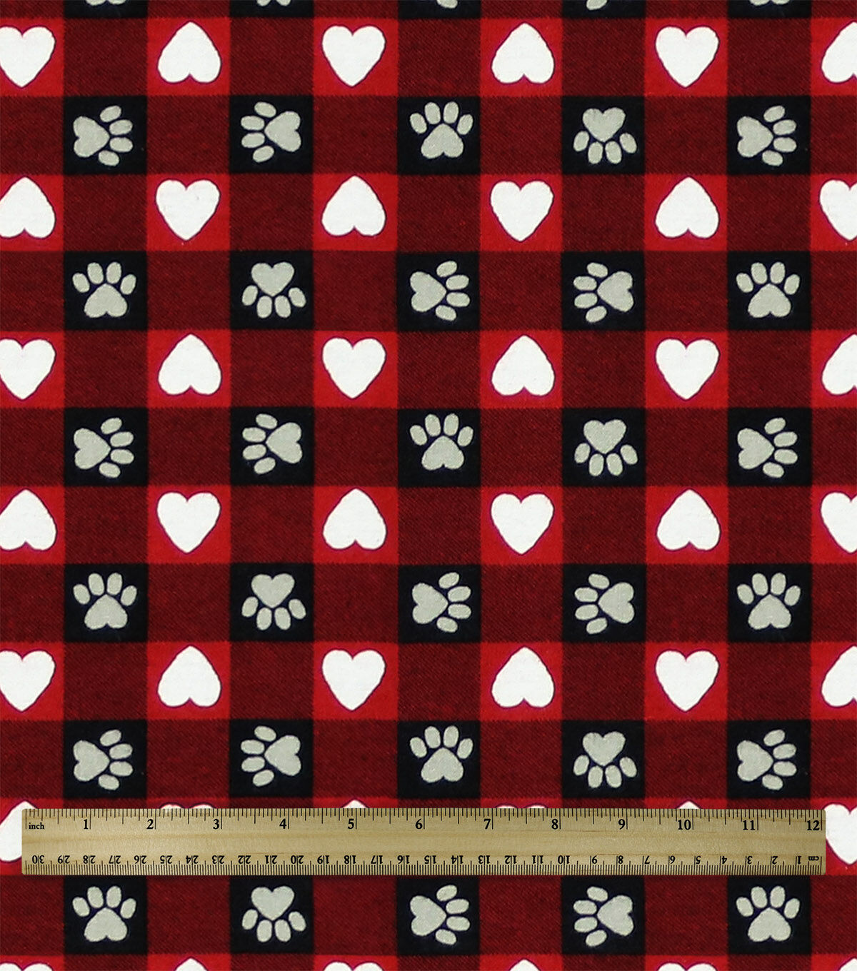 Paws And Hearts Red Buffalo Check Super Snuggle Flannel Fabric