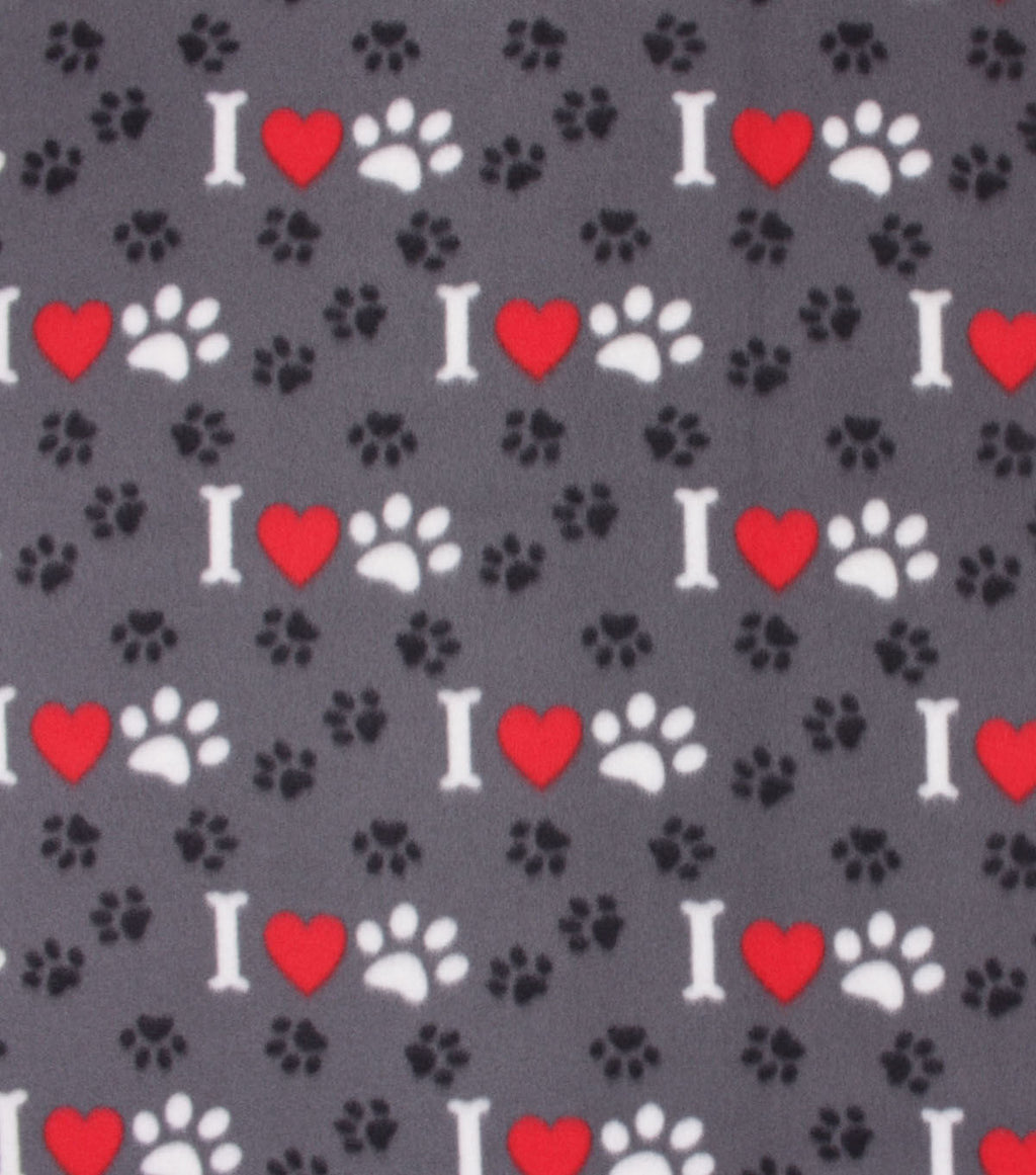 Blizzard Fleece Fabric Bones, Hearts & Paws