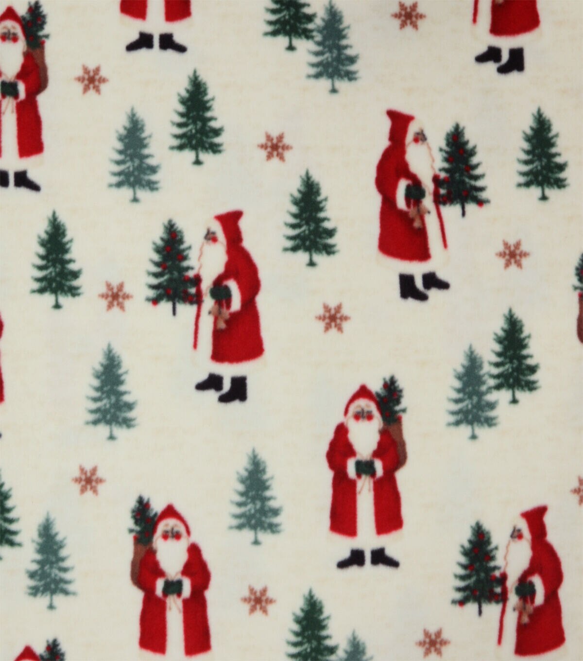 Santa & Pine Trees on White Anti Pill Fleece Fabric