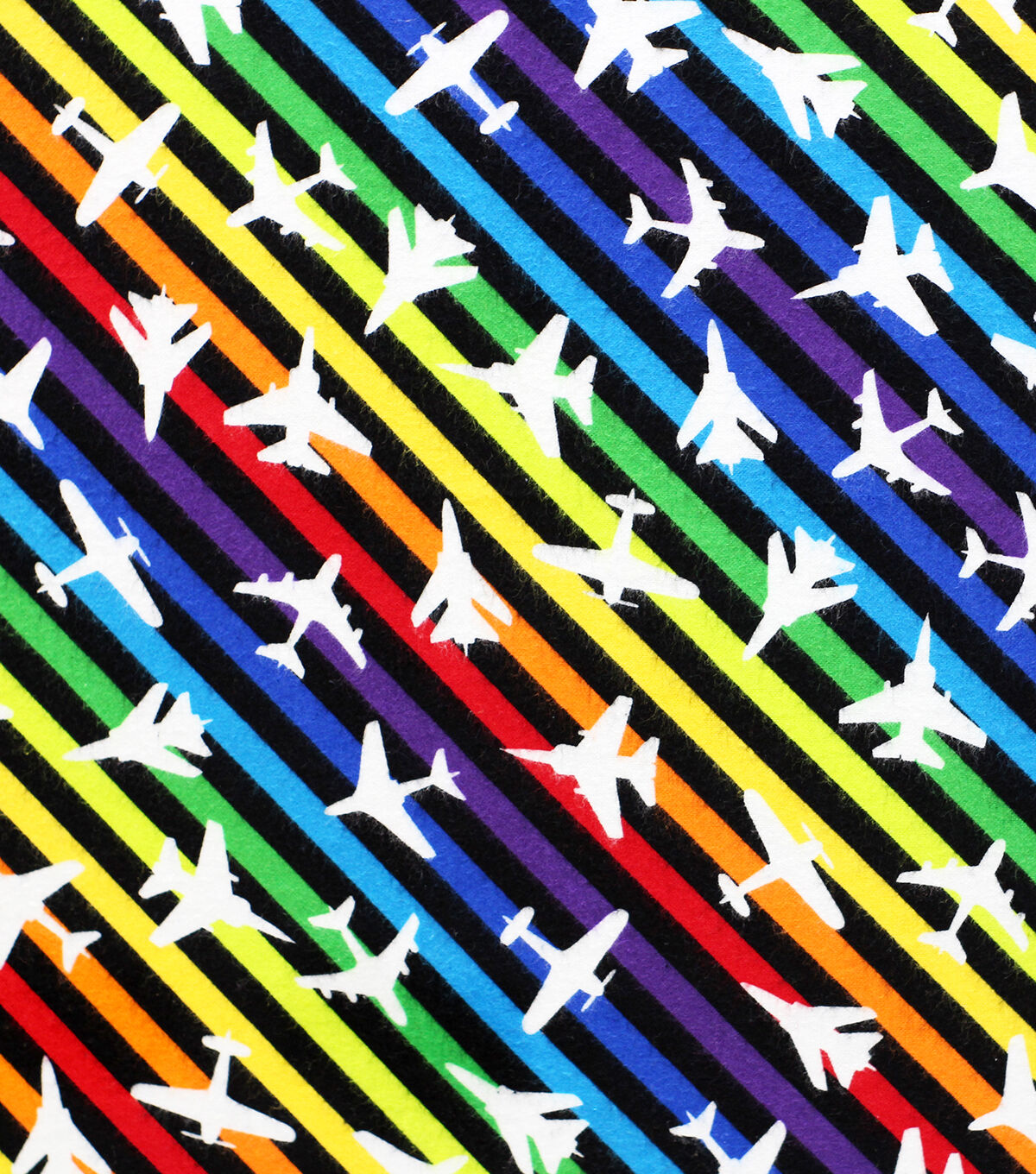 Rainbow Stripe Planes Super Snuggle Flannel Fabric