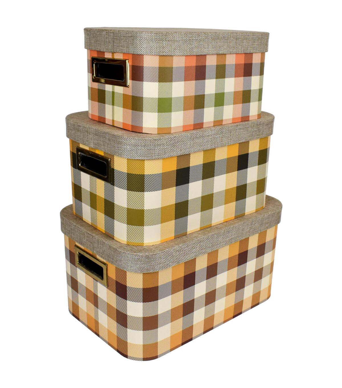 11 Yellow Buffalo Checks Oval Lidded Box With Cutout Handles