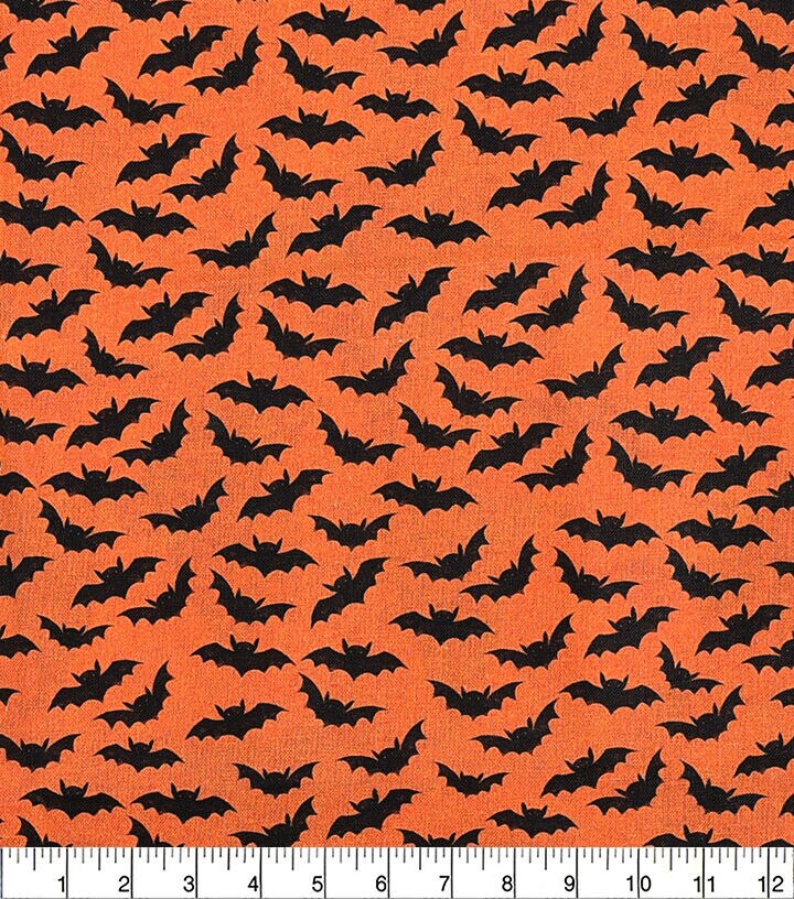 18 x 21 Halloween Bats On Orange Cotton Fabric Quarter 1pc
