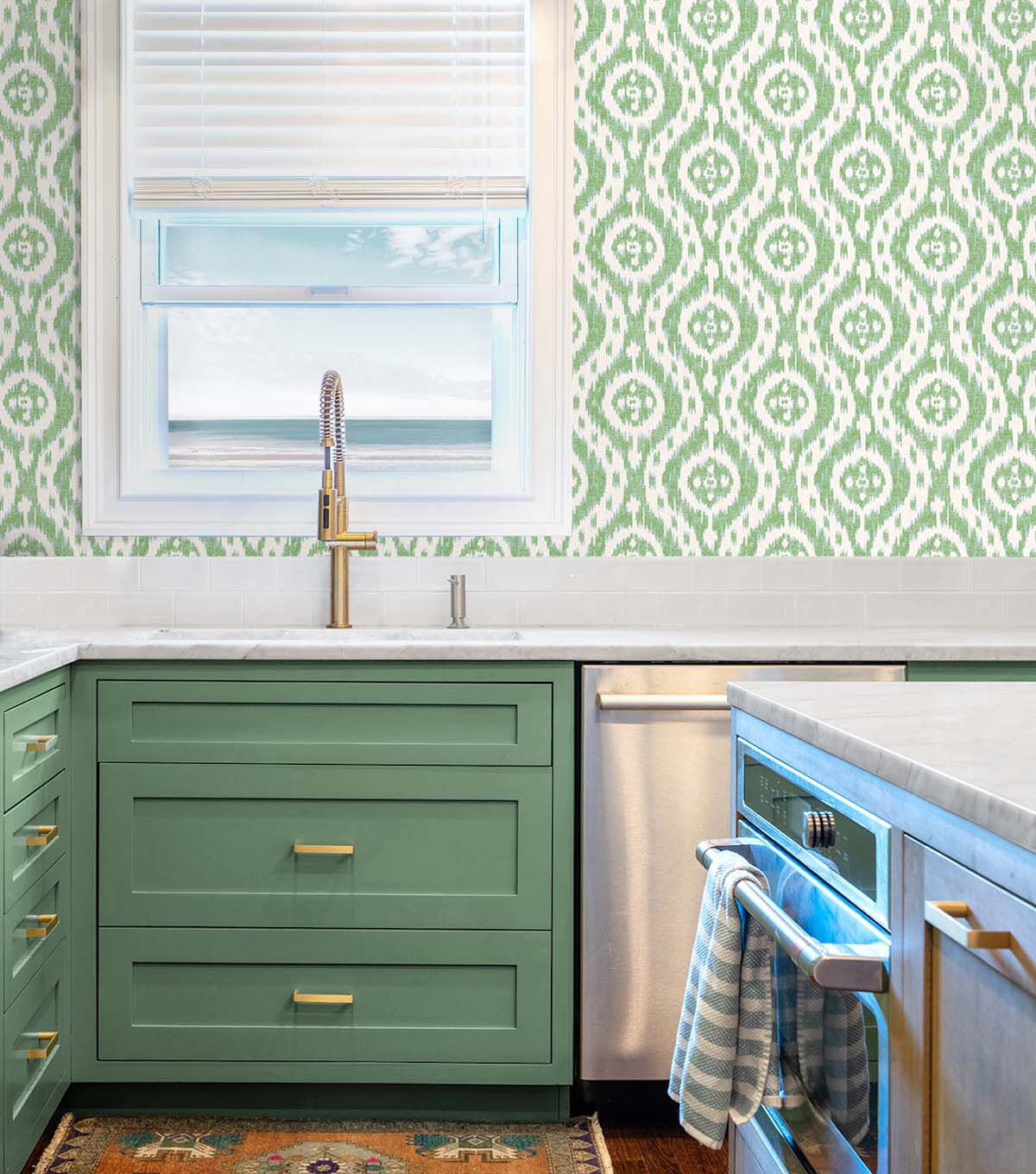 Surface Style 20.5' x 18' Matcha Ikat Tracery Peel & Stick Wallpaper
