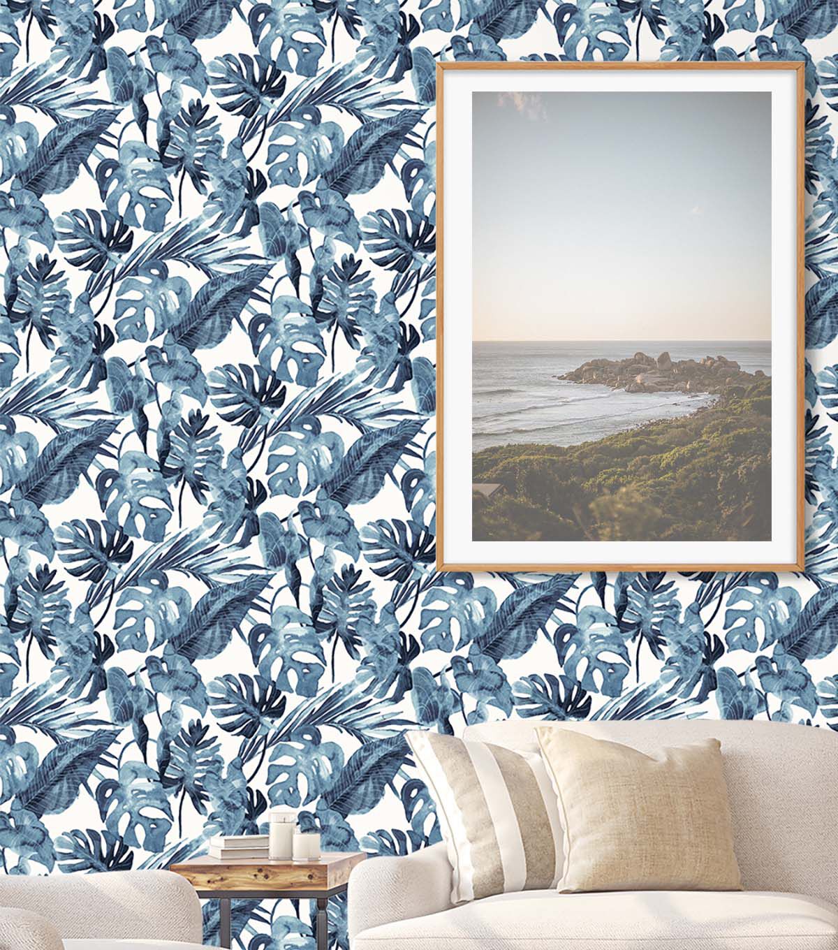 Tommy Bahama 20.5' x 18' Lapis Falling Fronds Peel & Stick Wallpaper