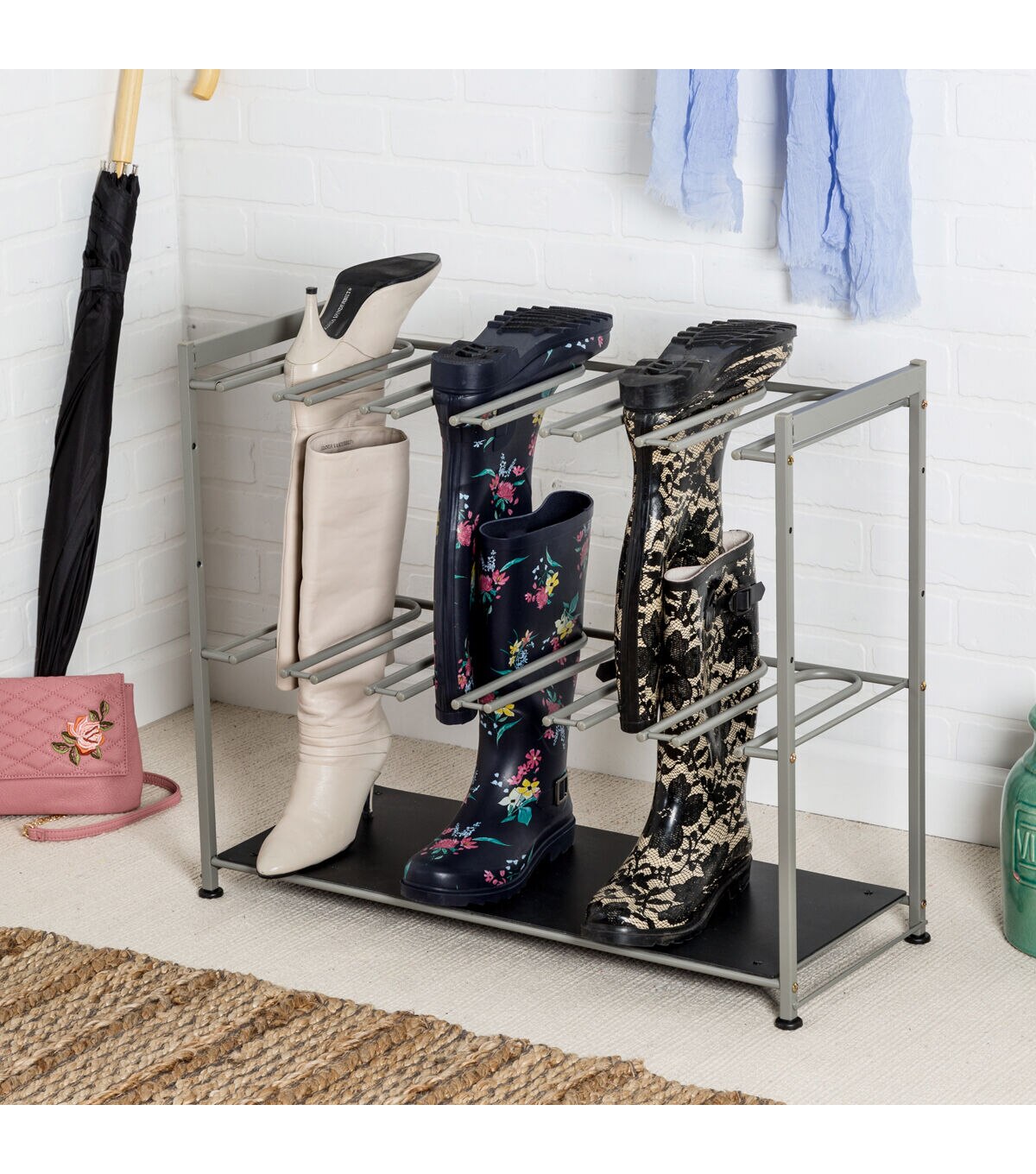 Honey Can Do 27.5 Silver Hanging Boot Storage & Drying Rack