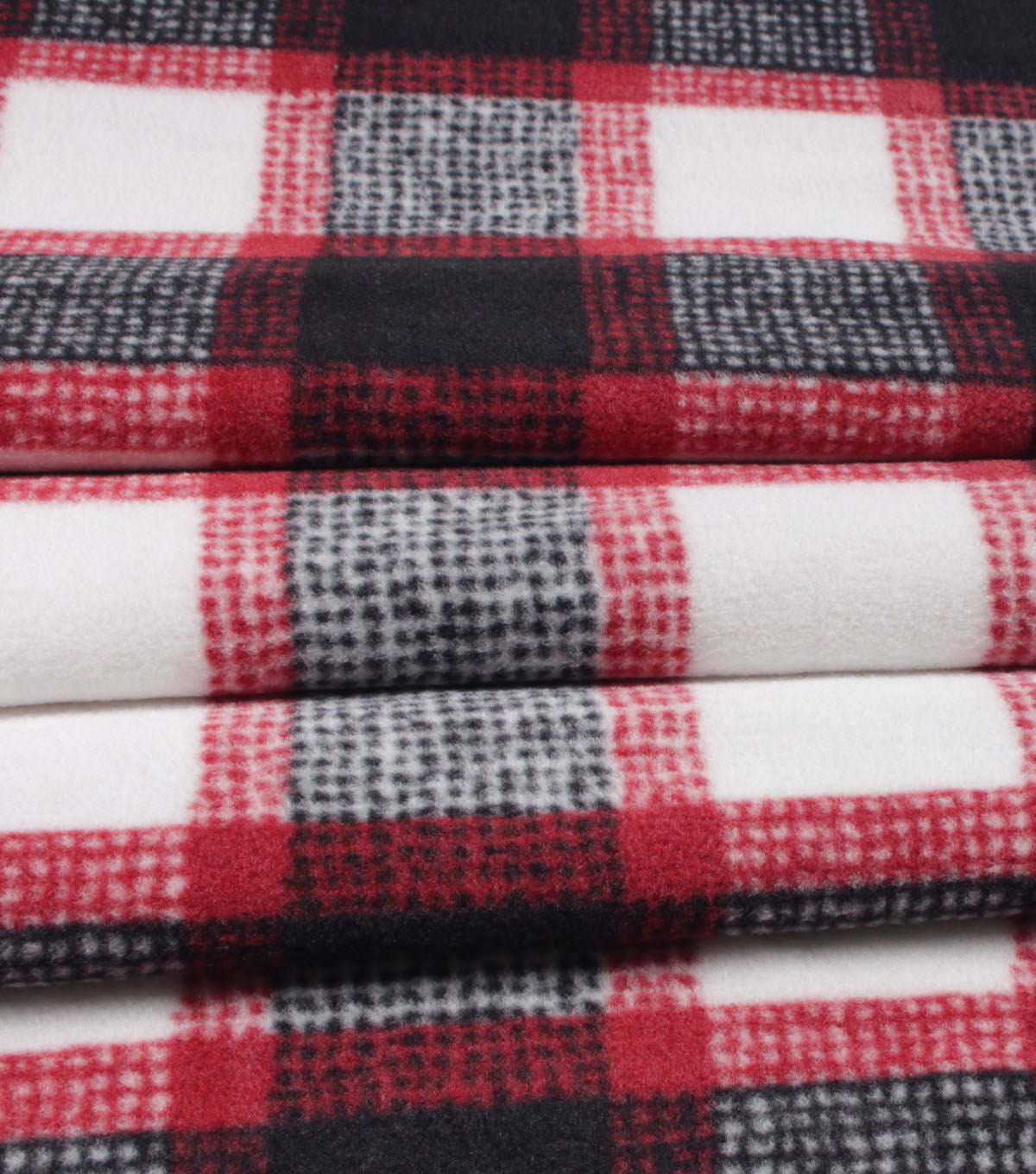 Red & Black Textured Plaid Anti Pill Fleece Fabric