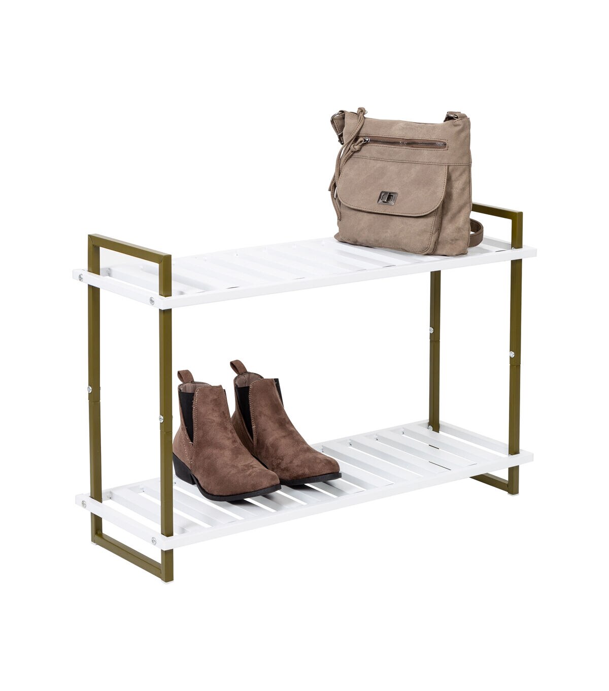 Honey Can Do 30 x 20 Olive & White 2 Tier Metal Shoe Rack