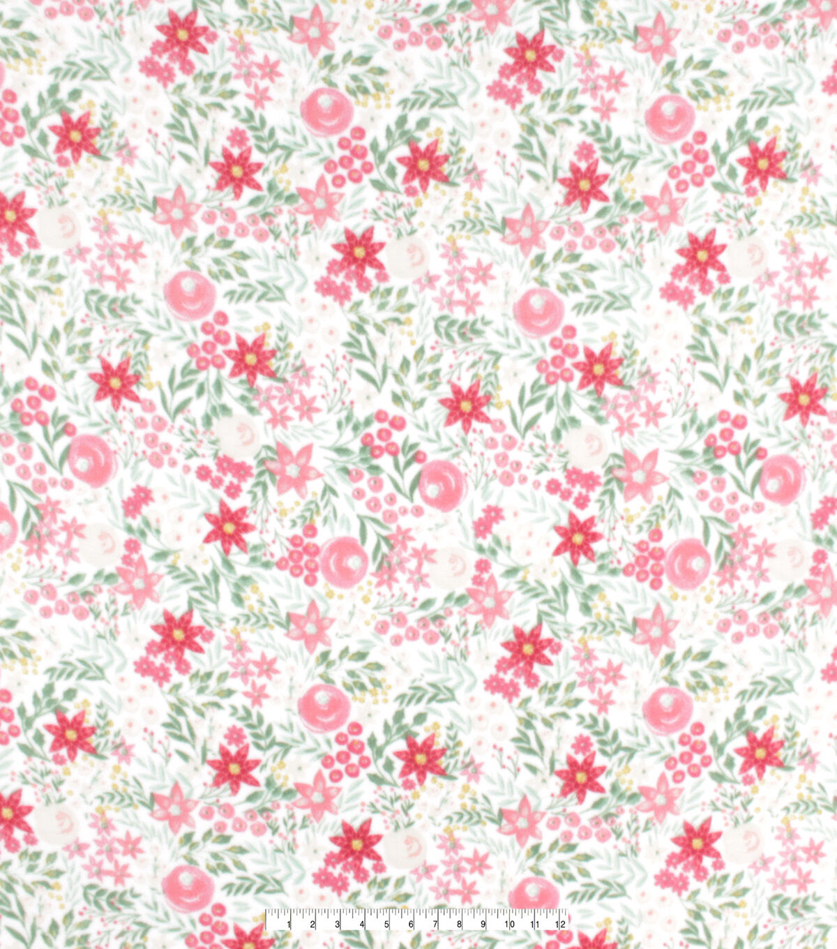 Christmas Floral on White Anti Pill Fleece Fabric