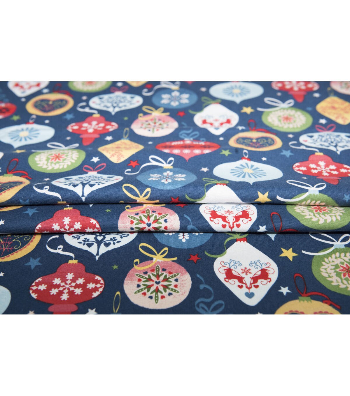 Ornaments & Stars on Blue Super Snuggle Christmas Flannel Fabric